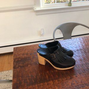 Madewell Black Leather Clog Size 7.6 With Leather Fringe